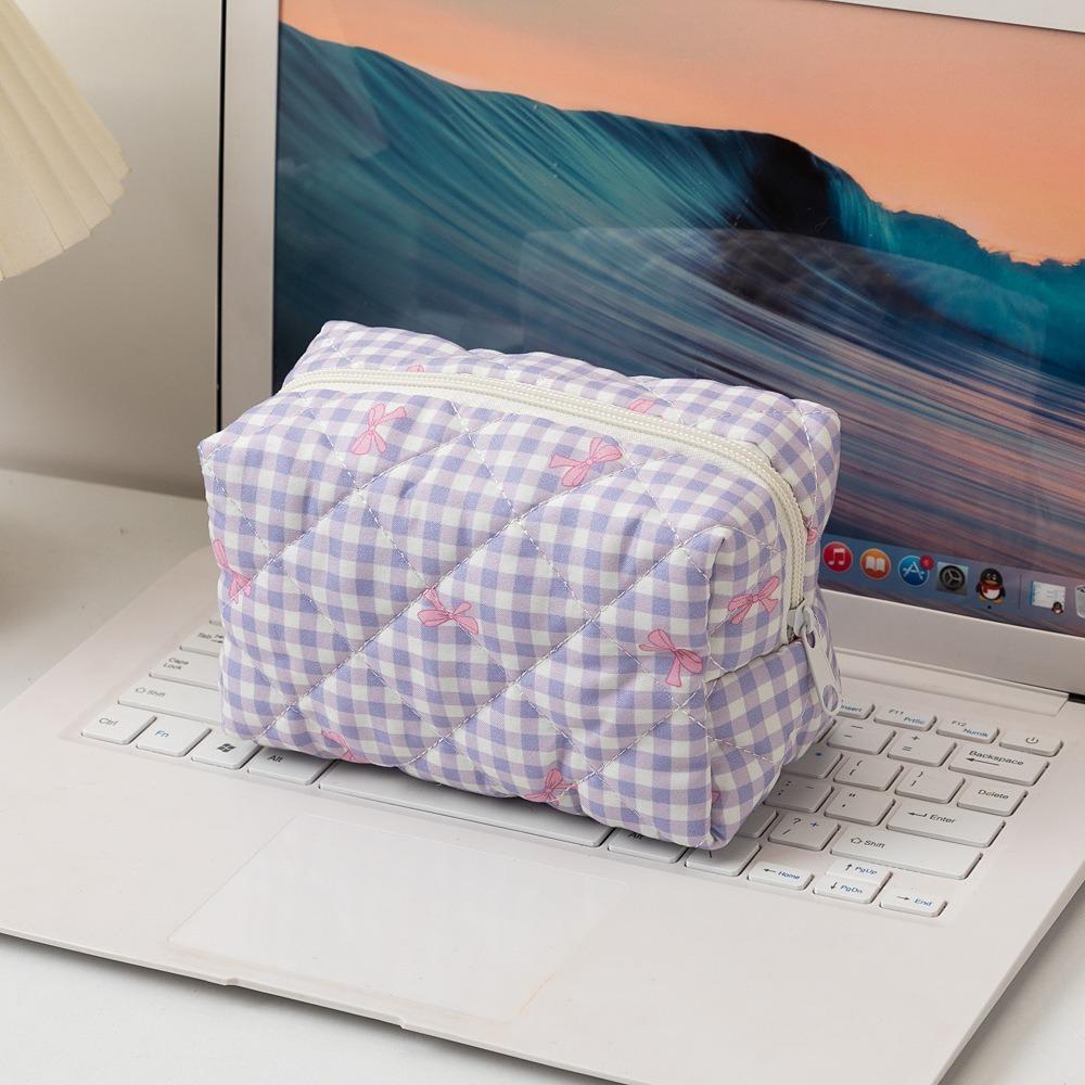 Large Capacity Cosmetic Organizer Bow Coin Purse New Quilted Makeup Bag Women