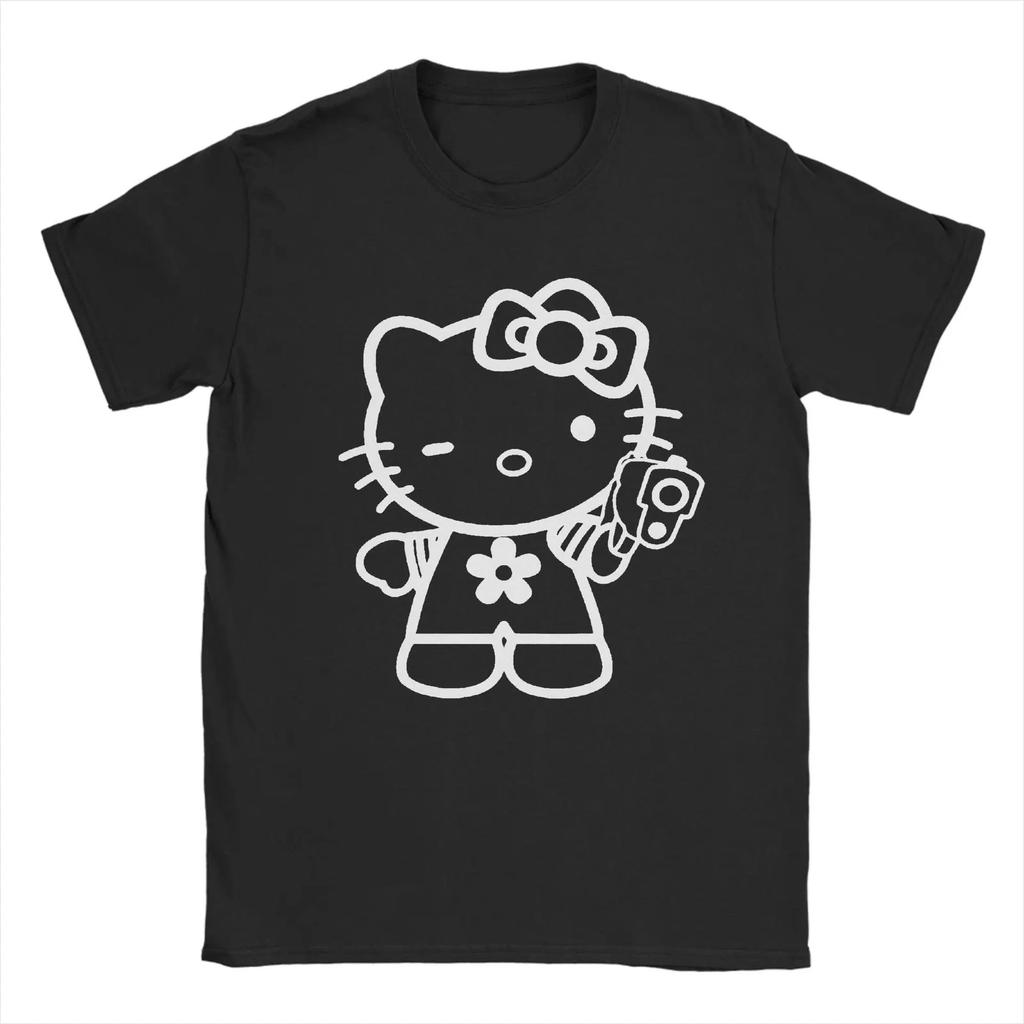 Glock Hello Kitty Graphic Shirt 100% Cotton Y2K Kawaii Cartoon Streetwear S-6XL