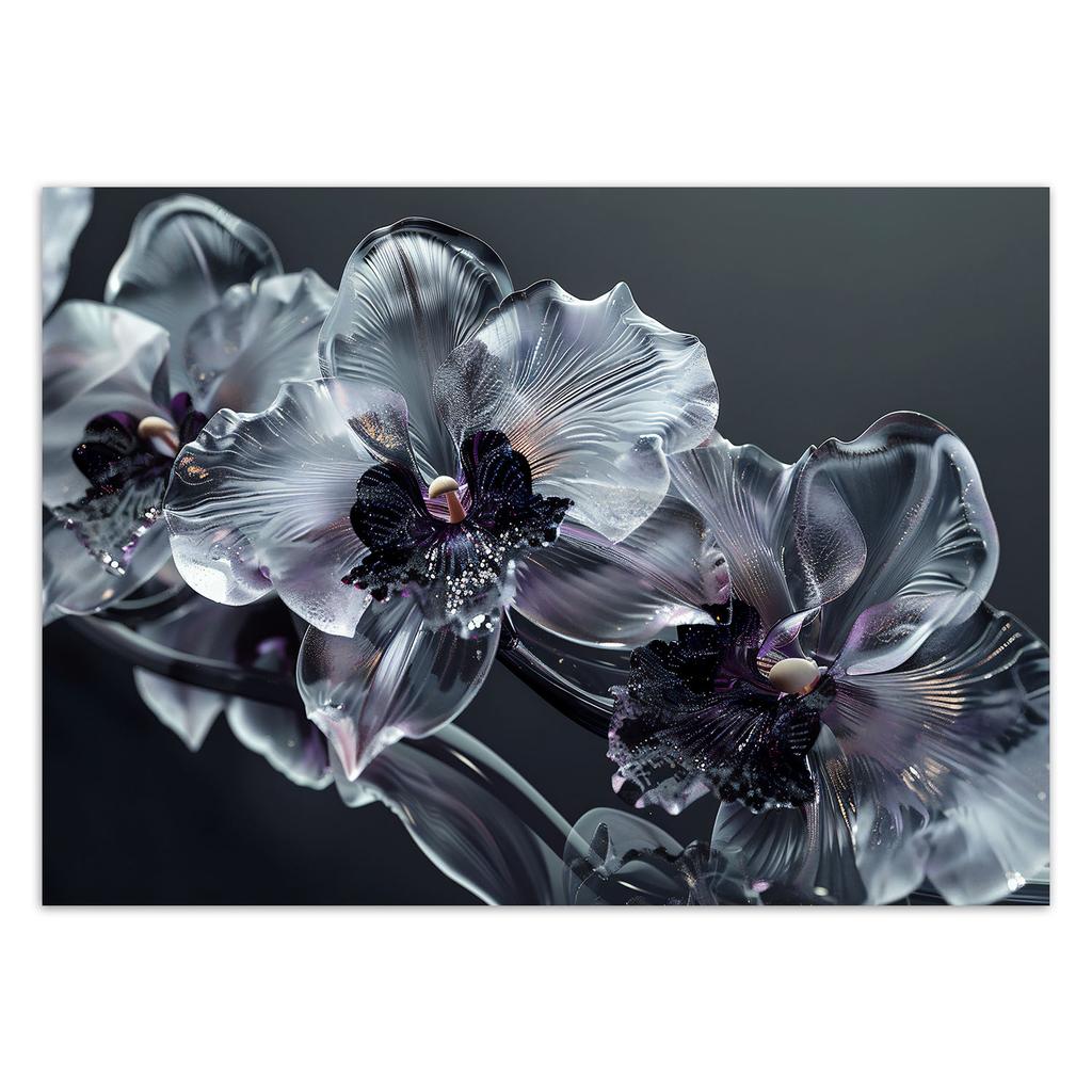 Wallpaper Blooming Glass Flowers Black and White
