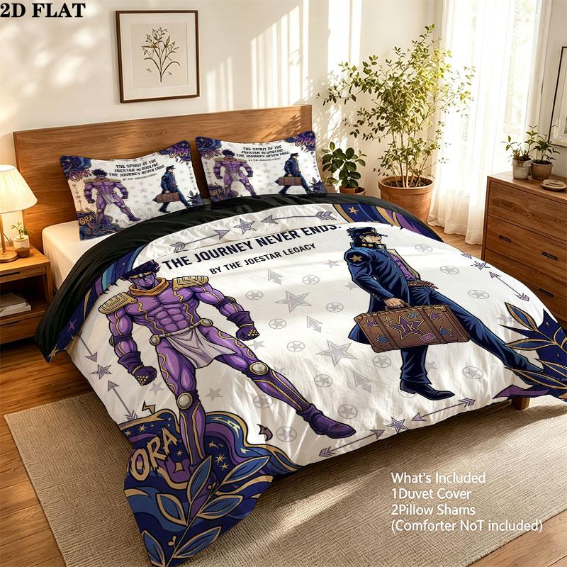 Jojos Bizarre Adventure Pattern Bedding Quilt Set Quilt Cover Pillowcase Home Birthday Gift(1 * duvet cover + 2 * pillowcase, without core)
