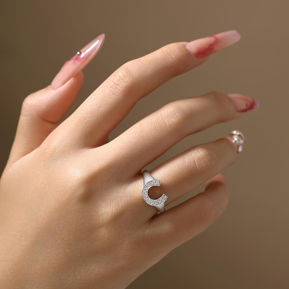ATTAGEM Horseshoe Shaped Synthetic Moissanite Rings for Woman Men 925 Silver Ring Engagement Fine Jewelry Gift for Her