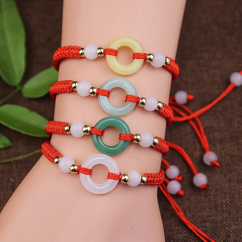 Year of the Snake Red Jade Circle Lucky Bracelet for Benming Year Gift | Unisex Transshipment Handwoven Rope