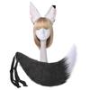 [happykoko] Ободок с волчьими ушами и хвостом, Косплей, Костюм на Хэллоуин, Пушистый искусственный мех, Большой костюм (Хвост x Повязка на голову, Черный x Белый Набор)