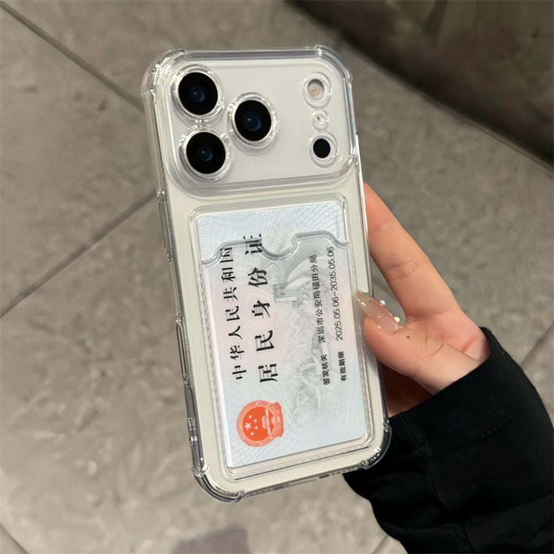 Ударопрочный Чехол-Карман с Отсеком для Карт Для iPhone 17 13 12 11 Pro Max 17 Air Прозрачные Чехлы Для iPhone 16 15 14 Plus Обложка