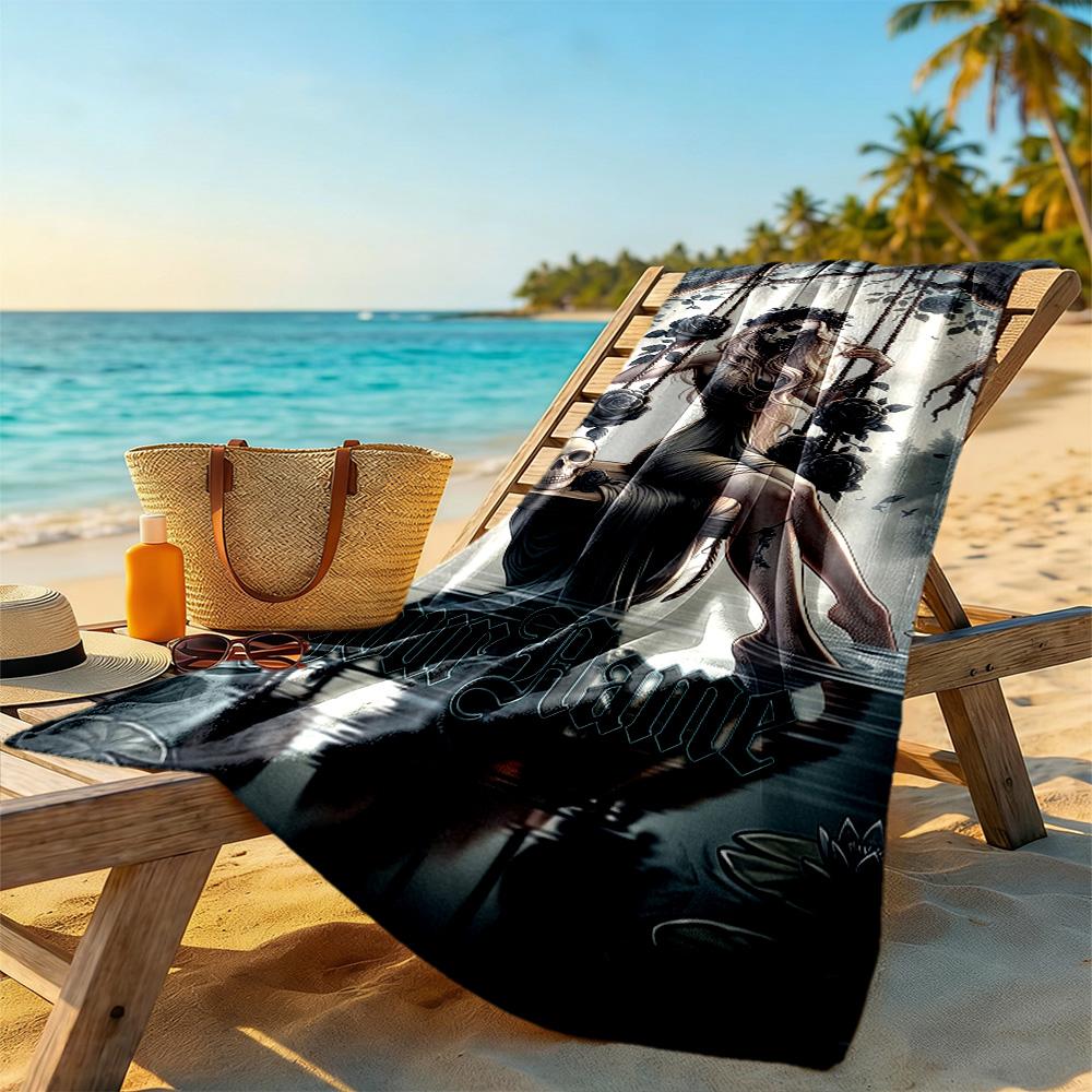 Gothic Illustrations Customize Text Beach Towel Quick-Dry Soft Microfiber Suitable for Swimming Gym Camping Yoga Vacation