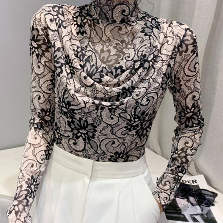 Футболка-борцовка с полуворотником для женщин, нижнее белье, осенняя сетчатая облегающая футболка с длинными рукавами и принтом животных