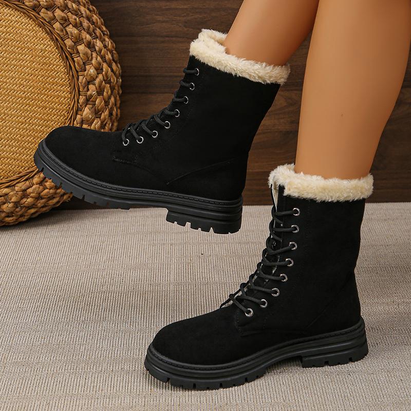 Ботильоны женские меховые зимние замшевые короткие плюшевые хлопковые туфли на среднем каблуке со шнуровкой 2025 года, теплые нескользящие зимние ботинки женские