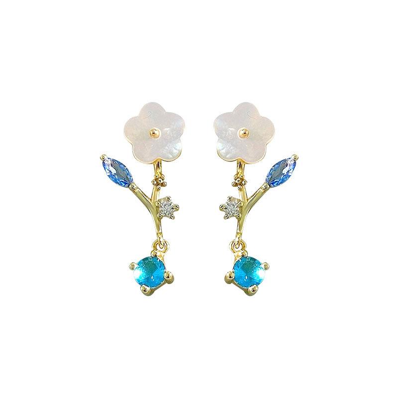 Серьги-цветы с голубыми бриллиантами Красивые и универсальные серьги в сказочном стиле Light Luxury High-end Серьги Niche
