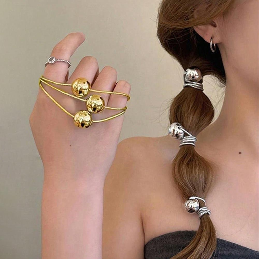 1 шт. Золотая и серебряная сферическая эластичная резинка для волос, высококлассная, милая, крутая резинка для волос, не повреждающая волосы, резинка для волос для низкого хвоста, аксессуары для волос