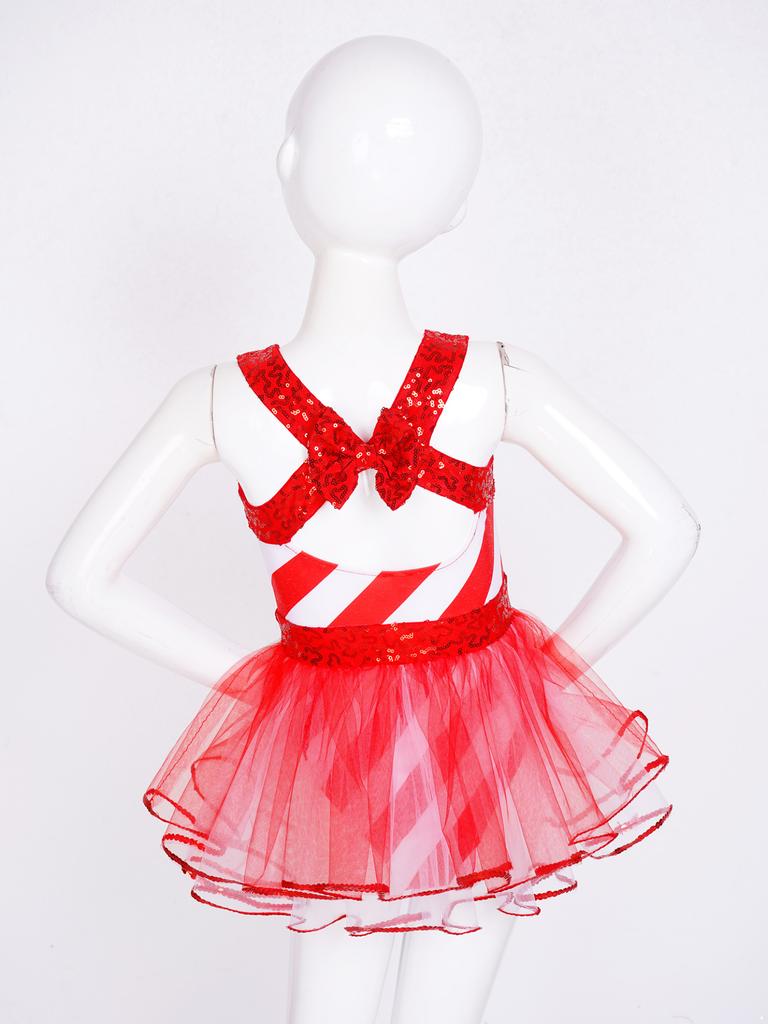 Рождественский костюм эльфа Санта-Клауса для девочек, детское блестящее полосатое танцевальное платье с бантом, многоярусная юбка-пачка, комбинезон для выступления