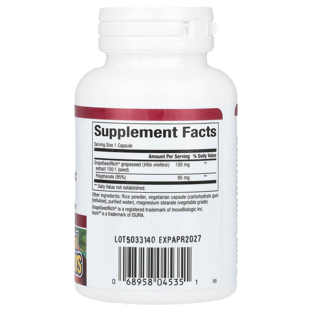 Natural Factors Grape Seed Extract 100mg Veggie Capsules, 60 Count