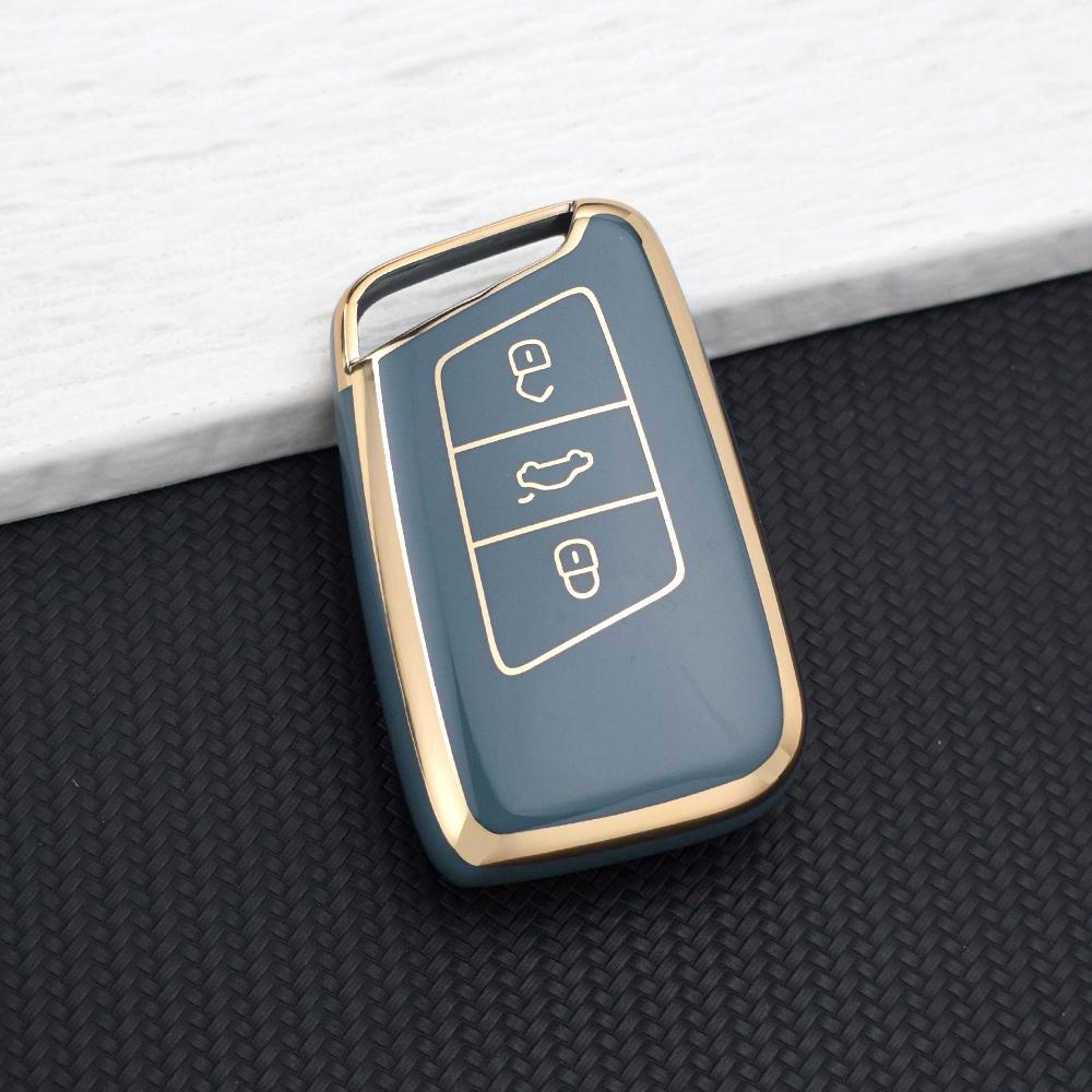 Чехол-брелок для ключа автомобиля для моделей VW Volkswagen Passat B8 Magotan Skoda Superb A7 Kodiaq Seat Золотая линия 3 кнопки Защитный чехол