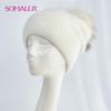 Thick Knit Winter Real Fur Pom Pom Hat for Women Cable Knit Warm Fleece Lining Cuff Beanie Womens Winter Hat