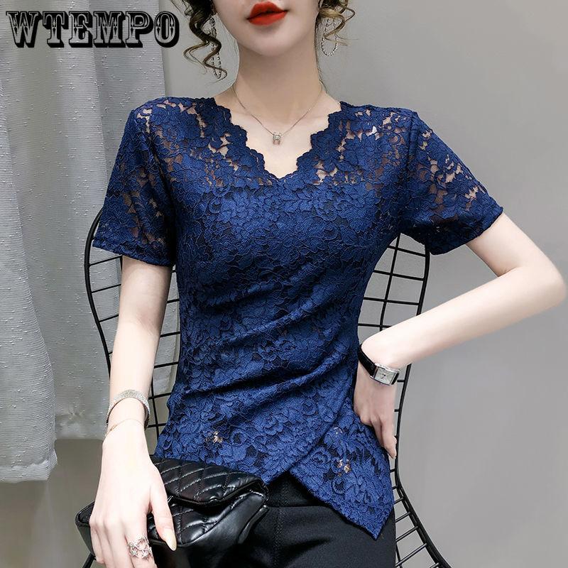 Autumn and Winter Padded Sexy V-neck Long-sleeved Cross Slim Age-reducing Blouse Hundred Lace Bottoming Shirt