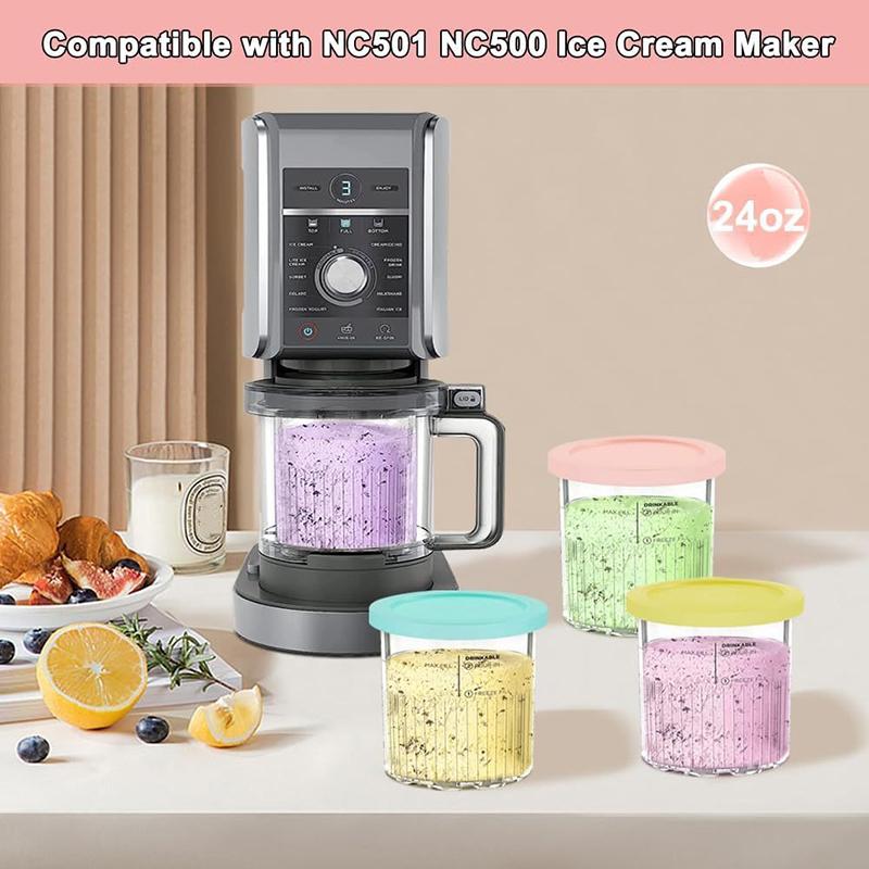 1 набор пищевых контейнеров Creami Pints с крышками, совместимых с мороженицей NC500/501, герметичных, для морозильной камеры, кухни, ежедневного использования