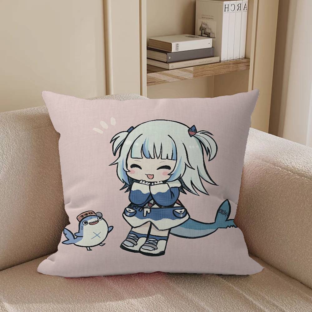 Подушки VTuber Gawr Gura Мультяшные Декоративные для Дивана Дома Двусторонняя Печать Короткий Плюш Милый Чехол для Подушки