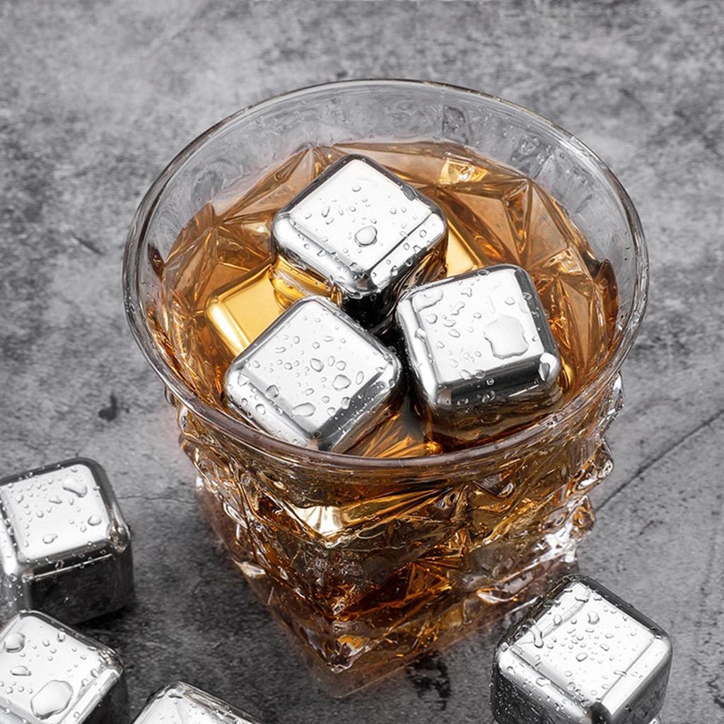 Подарочный набор камней для виски, 8 штук, многоразовые кубики льда из пищевой нержавеющей стали, охлаждение напитков без разбавления, сохраняет вкус и крепость