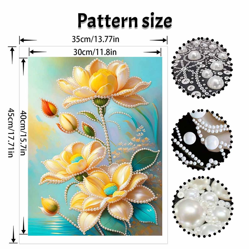 Yellow lotus flower pearl painting handmade diy 5D pearl painting kit home wall decoration art