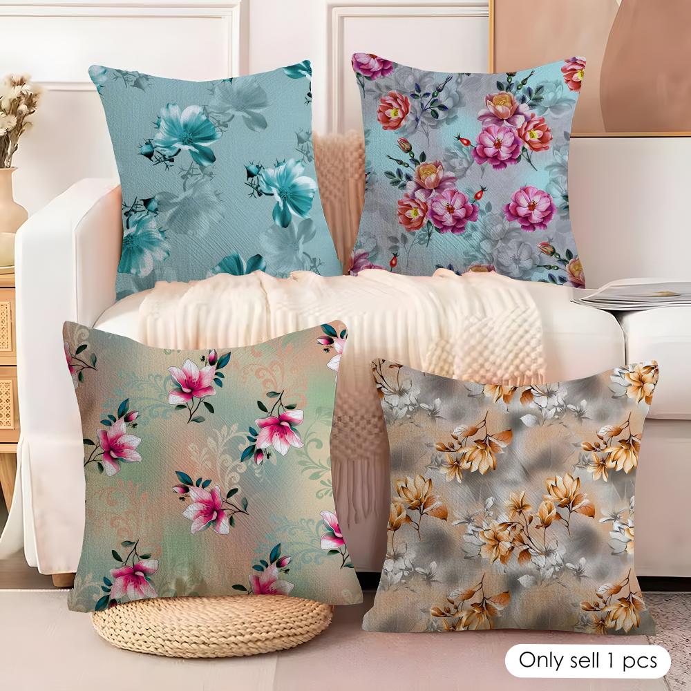 Classic Floral Print Cushion Cover Natural Linen Organic Fabric DoubleSided Printing Couch Pillow Covers Home Decor Gift