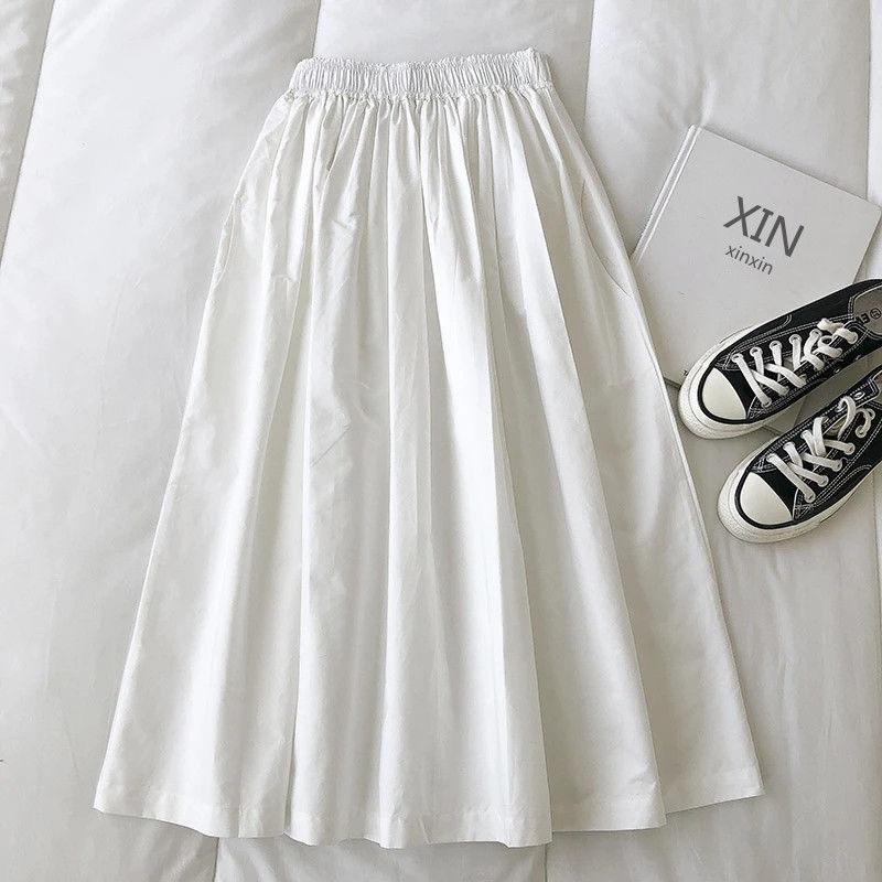 Женская белая длинная юбка Модные карманы Плиссированные юбки до колена Осень 2024 Новые Повседневные Элегантные С высокой талией А-силуэта Женские юбки