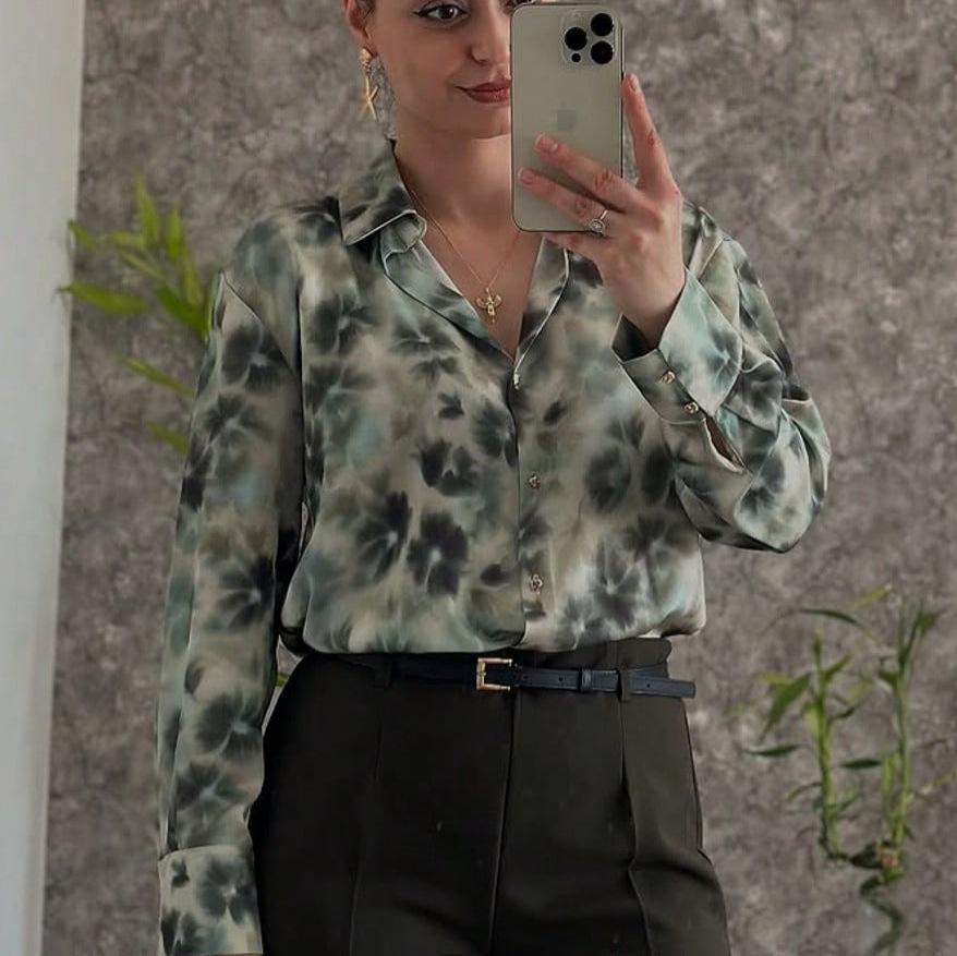 Spring new women's floral print floral floral shirt, long fashionable loose casual top