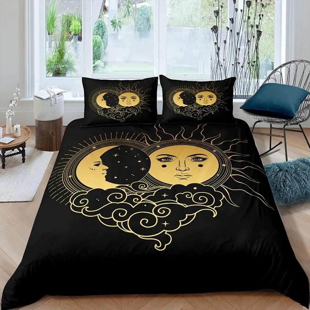 Mandala Duvet Cover Yellow Sun Moon Bohemian Exotic Twin Bedding Collection Bedclothes For Teen Polyester King Quilt Cover