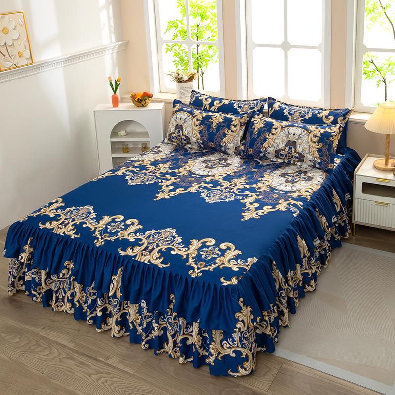 Skin-Friendly Non-Slip Fitted Bed Skirt and Mattress Protector for 1.8m Double Bed