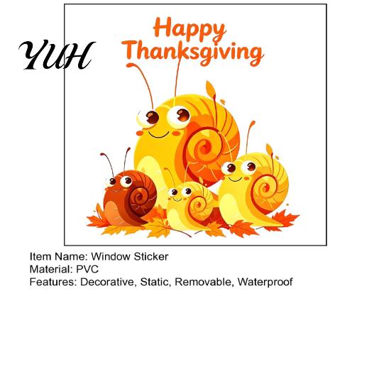 Autumn Party Supplies Cartoon Snail Static Window Sticker for Thanksgiving Harvest Festival, Waterproof PVC Decal Indoor Outdoor Decorations