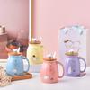 Cute Cartoon Cat Ceramic Mug with Lid Spoon Large Capacity Household Coffee Cup Milk Cup
