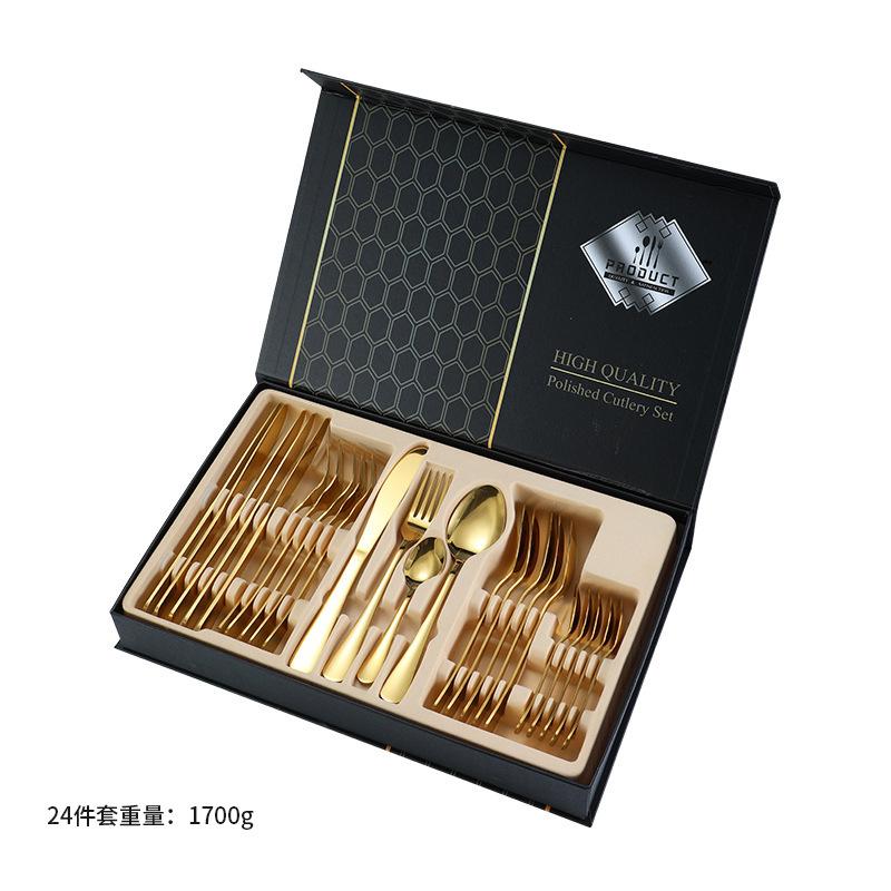 Stainless Steel Tableware Knives, Forks and Spoons 24-piece Set Western Tableware Steak Knife Gift Box Set
