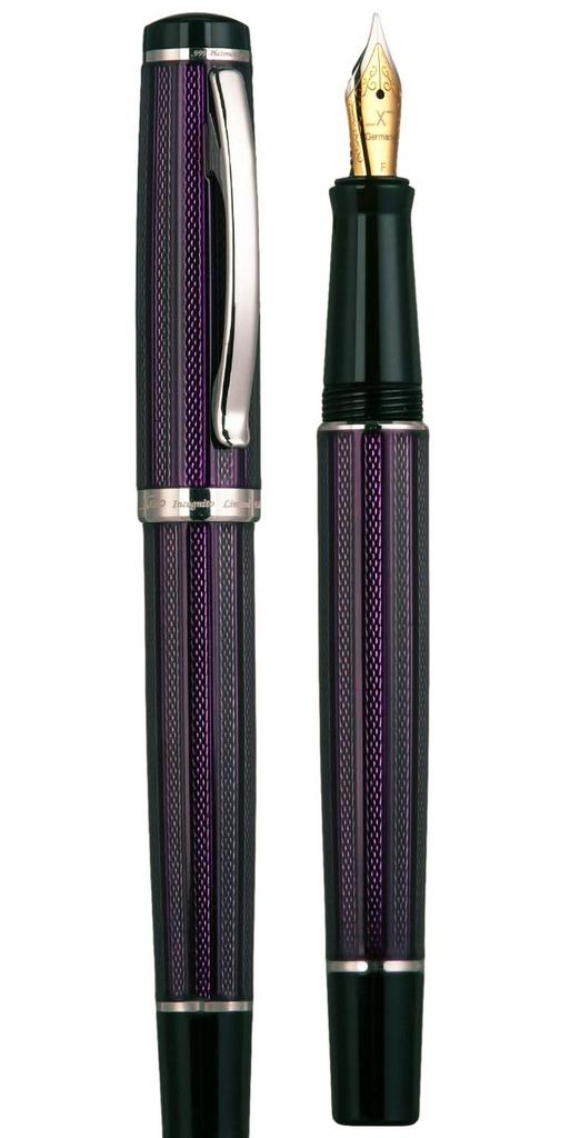 Xezo Incognito Fountain Fine Purple Layered Pure Platinum Limited Serialized Pen, Point, Lacquer, Plating, Handmade, Edition,