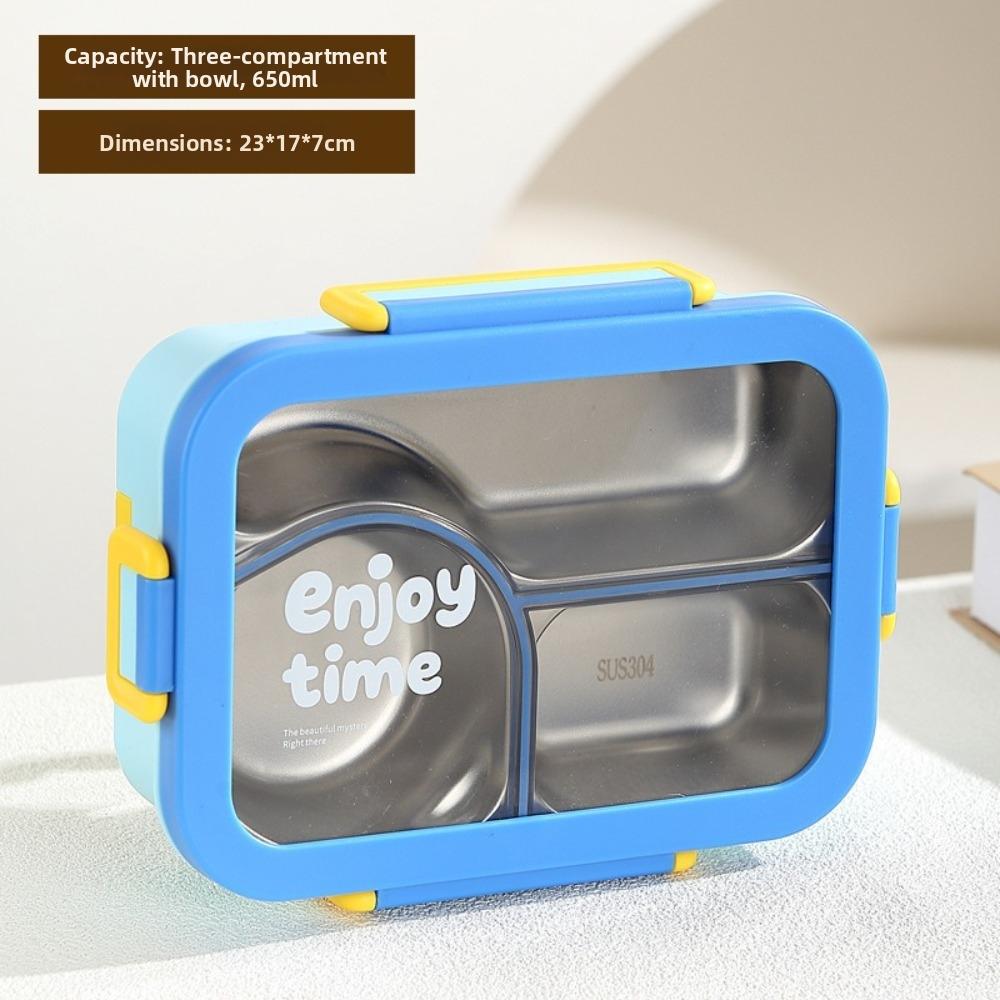 Divided Grids Rectangular Lunch Box Rectangular Shape Stainless Steel Food Container for School