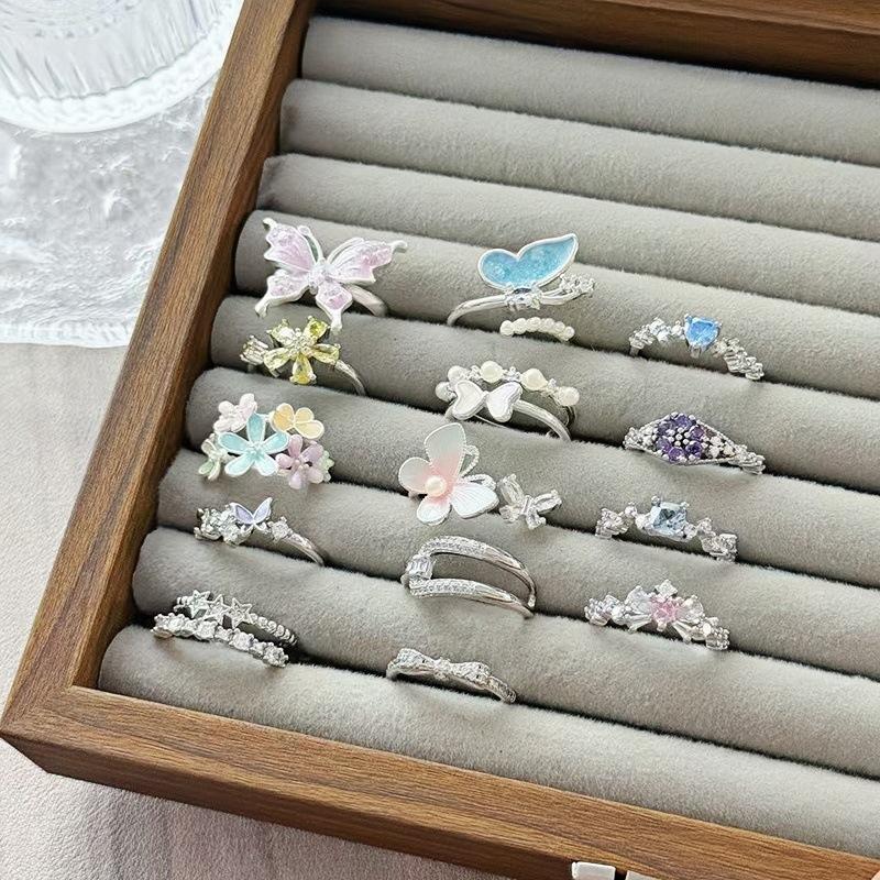 Butterfly Flower Enamel Super Flash Fashion Zir*****Pen Ring Women'S Exquisite Light Luxury Niche High-End Feeling Stacked Ring