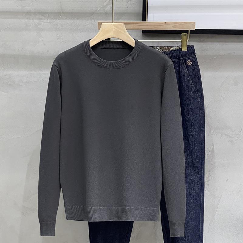 Мужской однотонный вязаный свитер с круглым вырезом - повседневный, осень/зима 2023