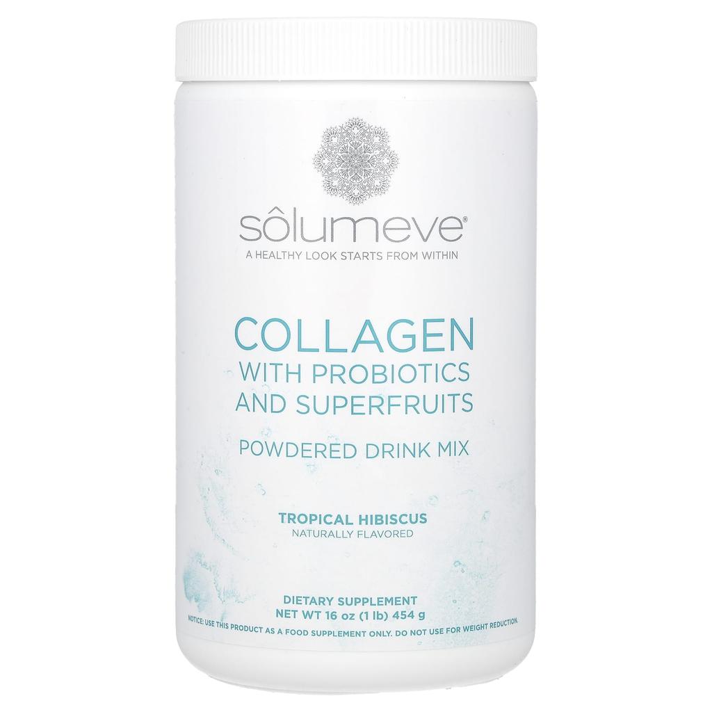 Solumeve With Collagen, Probiotics and Super Fruits, Powdered Drink Mix, Tropical Hibiscus, 16 Oz (454 G)
