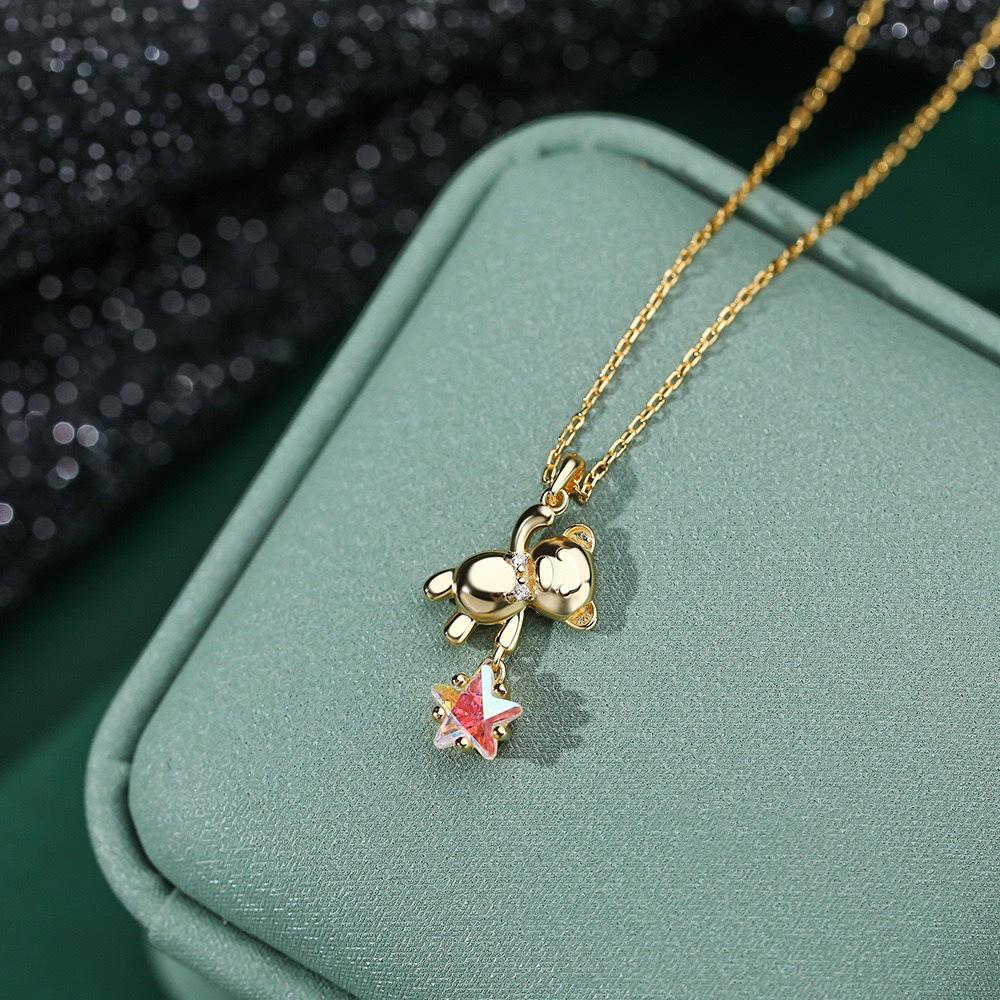 Серебряное ожерелье Beixi S925 со звездой и медведем: Искрящаяся звездная цепочка на ключицу в корейском стиле для женщин