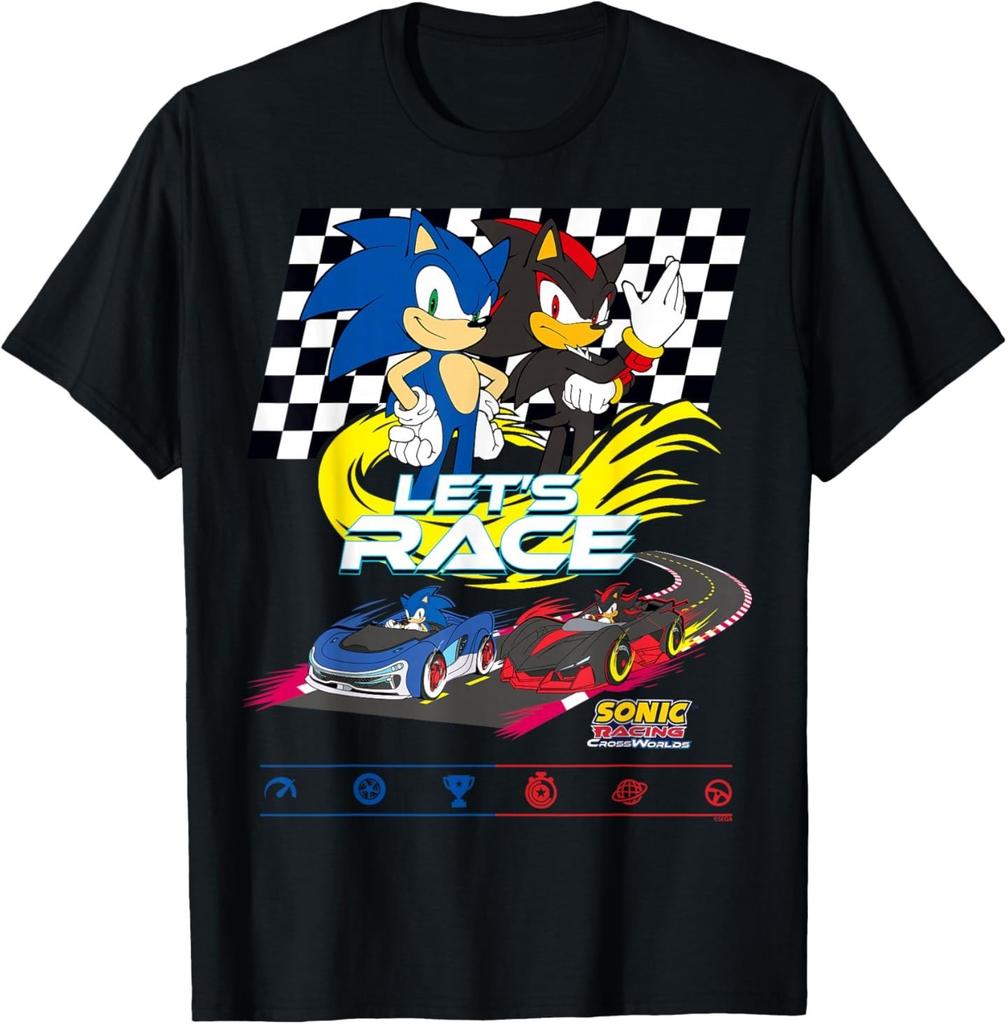 Sonic Racing CrossWorlds Еж Шэдоу Подарок Футболка для Унисекс Большой размер Топы Аниме Графический принт Одежда в стиле Y2k Мультяшная футболка