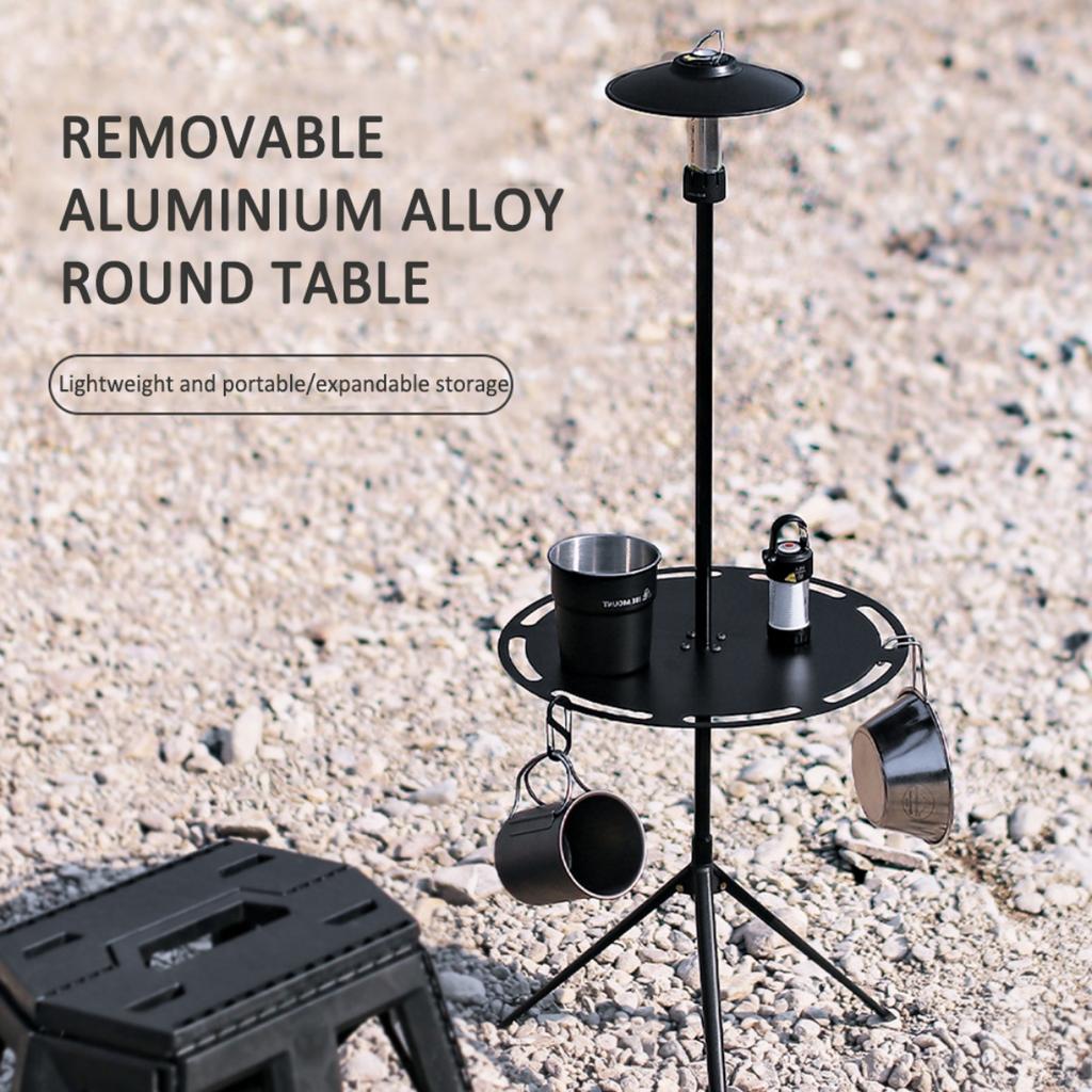 Outdoor Folding Picnic Table Round Camping Table Aluminum Alloy Dining Table With Tripod Storage Bag Camping Side Table
