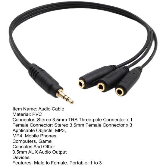 3.5MM Audio Splitter Cable Plated Connector Male To Female 1 Input 3 Output Stereo Jack