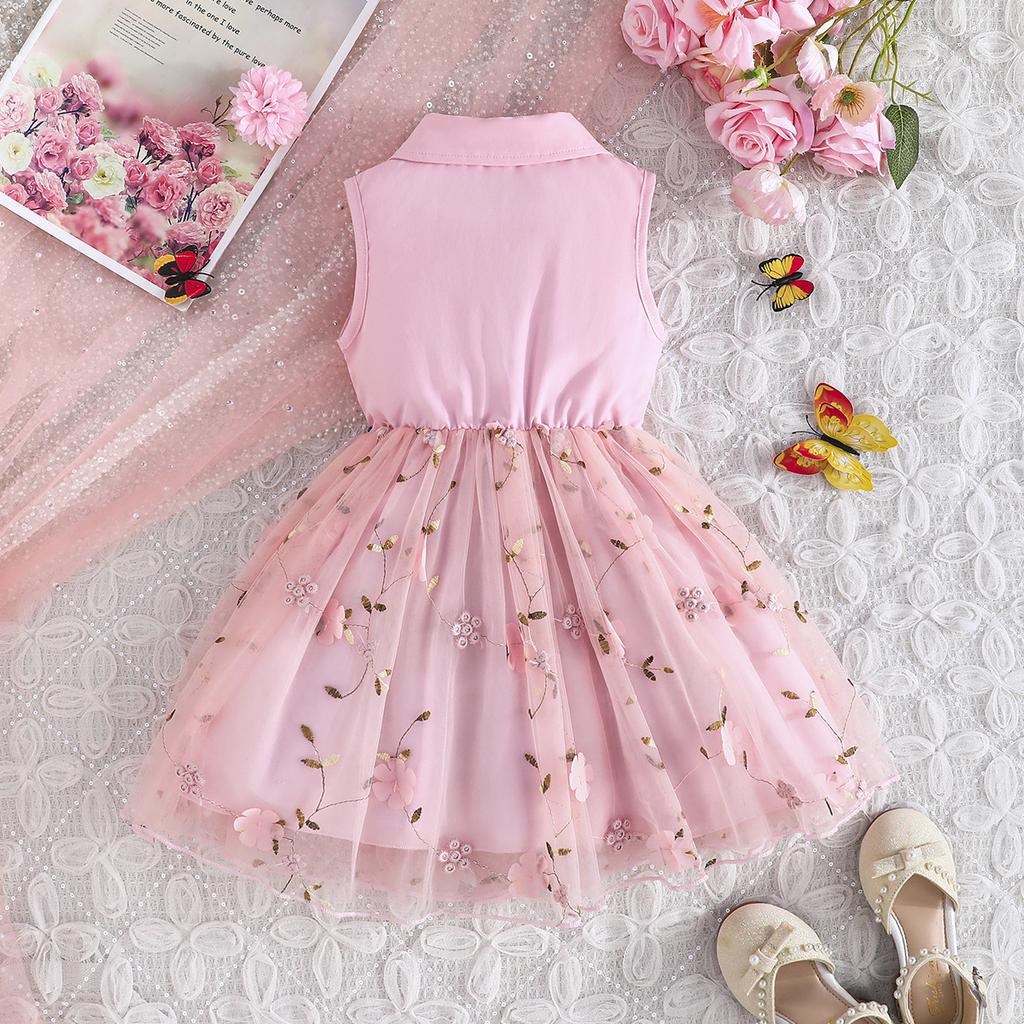 Модное платье для девочек 2025 года, летнее детское элегантное сетчатое платье принцессы с вышивкой в виде банта и цветка