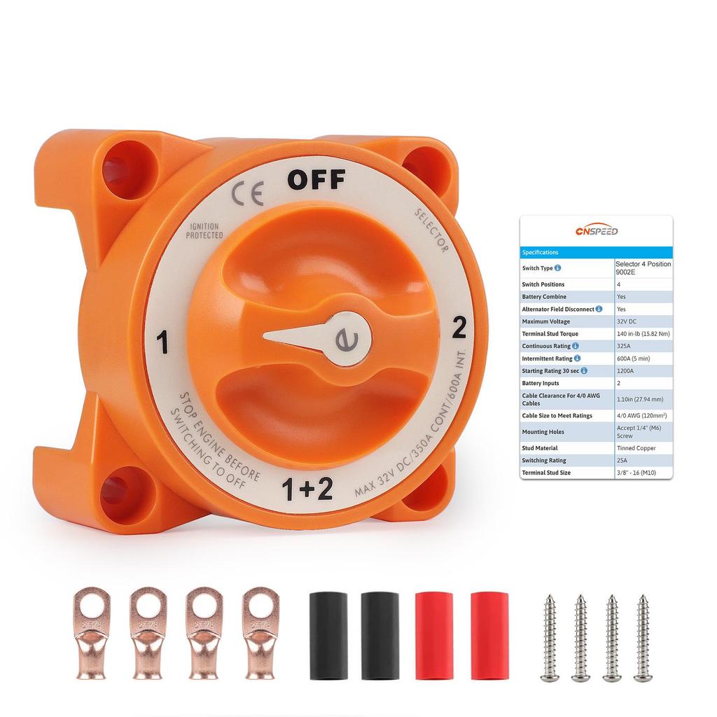 32V 350A Waterproof Marine Dual Battery Isolator Switch, 4-Position Ignition Protected Main Power Switch