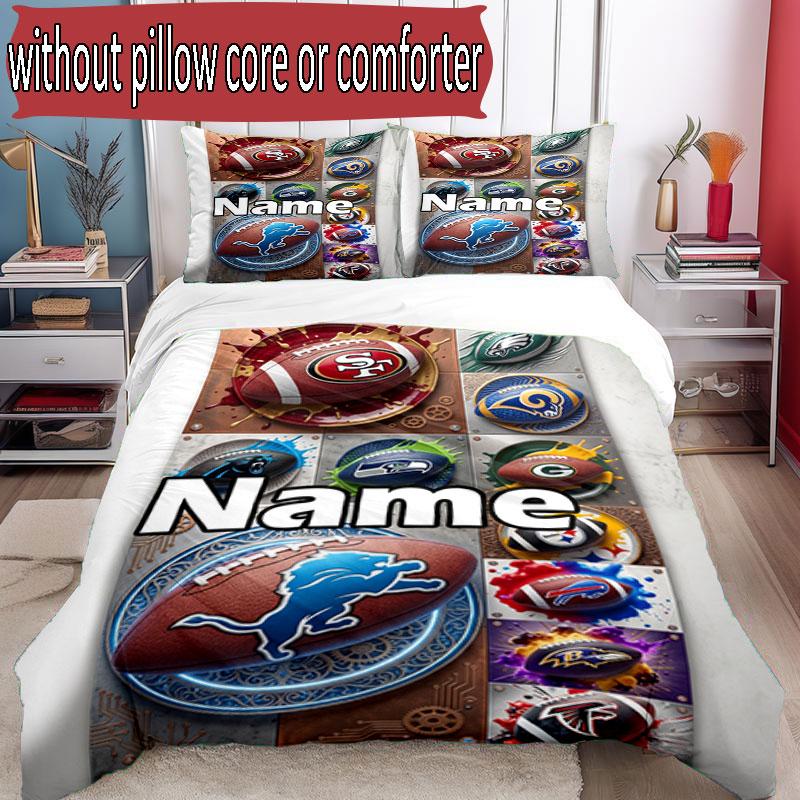 3pcs Duvet Cover Set (1*Duvet Cover + 2*Pillowcase, Without Core), Custom Name NFL Pattern Bedding Set, Home Bedroom Decor Gift