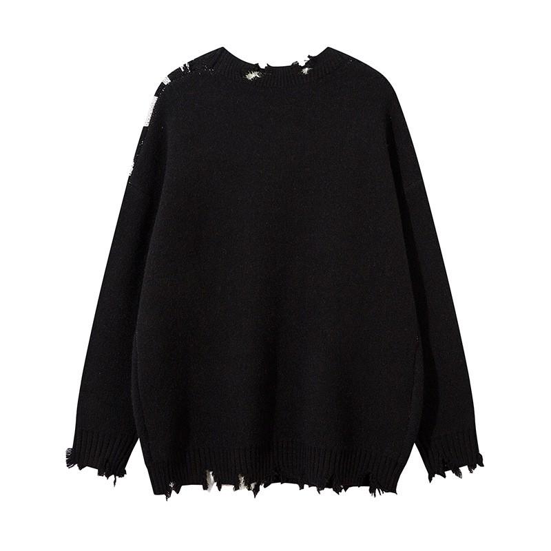 Unisex Oversized Knit Sweater With Distressed Patchwork Design Streetwear Winter Casual Top