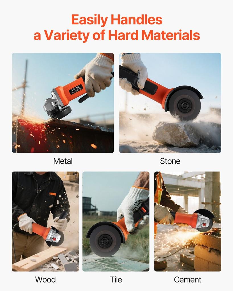 Angle Grinder, 114.3mm Electric Grinder Power Tool, 4.5Amps 12000RPM High-Speed Corded Angle Grinders with Adjustable Dust Guard for Metal Grinding,