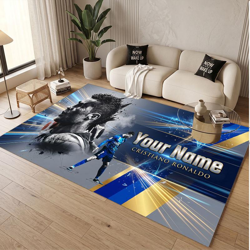 Custom Rug Cristiano Ronaldo Pattern Print Name Text Soft Non‑Slip Floor Carpet for Home Indoor Decoration
