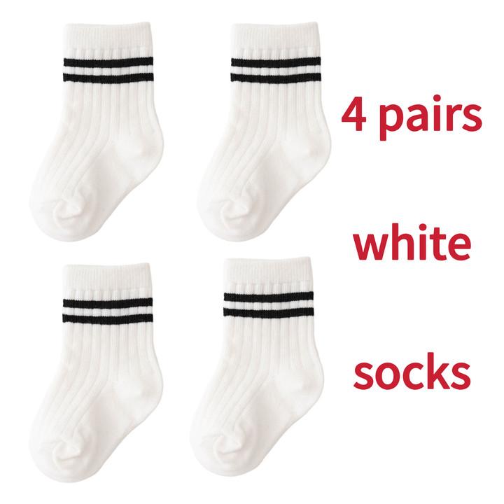 4 пары/комплект Детские носки в полоску из чистого хлопка в рубчик для малышей, носки до щиколотки, упаковка, мягкие детские аксессуары, одежда для мальчиков 0-5 лет