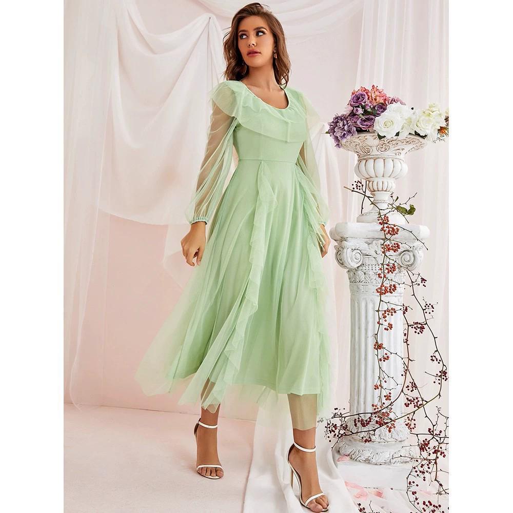 Женское модное платье А-силуэта из сетчатой пряжи, с круглым вырезом, средней талией, весна-лето 2025 г. - Коллекция Европа, Америка, Ближний Восток