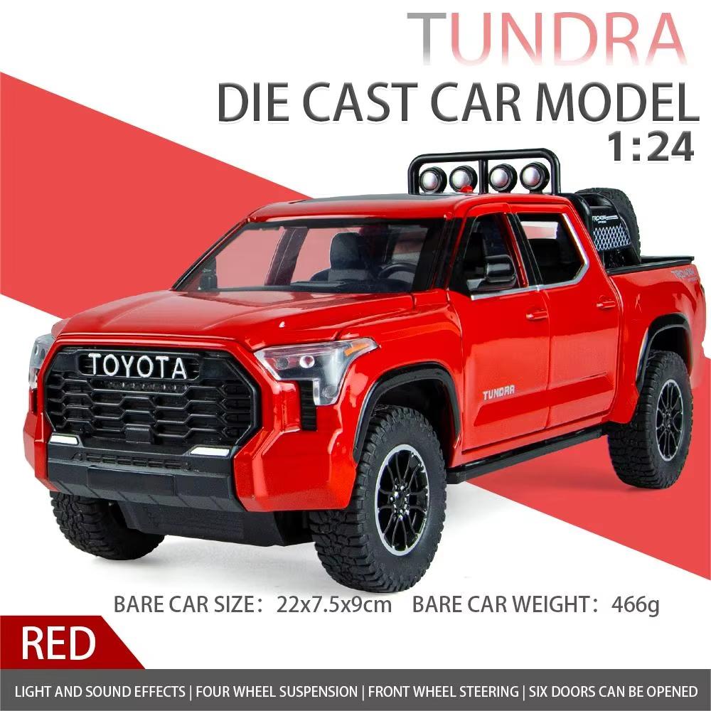 2024 Новая симуляция 1:24 масштаба Toyota TRD Pro Off Road Car Модель Металлический литой пикап Игрушки Транспортные средства для детей Мальчики Звук и свет