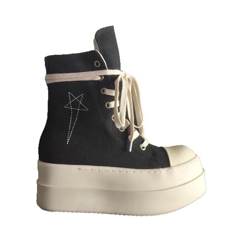 Дышащие парусиновые туфли на толстой подошве для мужчин и женщин, высокие, на шнуровке, на молнии, ботильоны на плоской платформе, туфли с декором в виде звезд