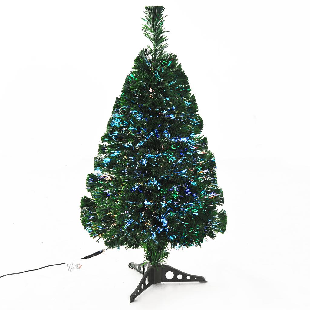 Artificial Christmas Tree with Lights, 90cm Tall, Multicolor Fiber Optics + Stand, 90 Branches, Green